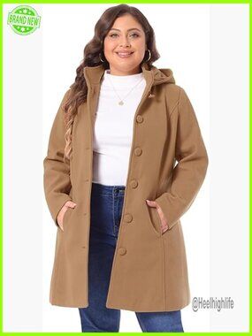 Plus Size Single Breasted Wool Blend Peacoat with Detachable Hood